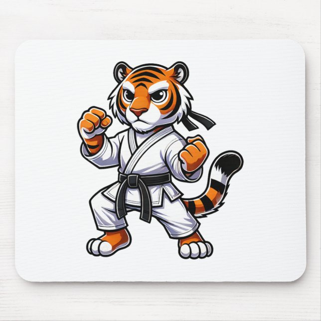 Lustiger Karate-Athlet mit schwarzem Gürtel Tiger  Mousepad (Vorne)