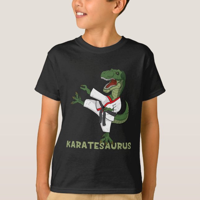 Lustiger Karate-Dinosaurier Karatesaurus T-Rex Gra T-Shirt (Vorderseite)