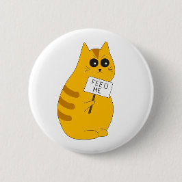 Lustiger Katzen-Anstecker, "Füttere mich"-Knopf Button