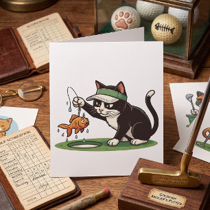Lustiger Katzen-Golfer fischt im Wasserhindernis Karte