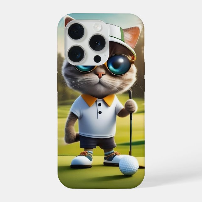Lustiger Katzen-Golfspieler, iPhone 15 Pro Hülle (Rückseite)