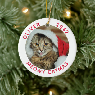 Lustiger Katzen-Meowy-Catmas-Fotoname Keramik Ornament
