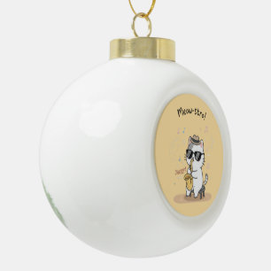 Lustiger Katzen-Saxophonspieler Jazz Keramik Kugel-Ornament