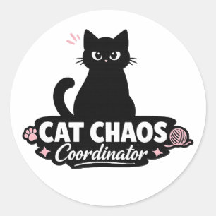 Lustiger Katzenaufkleber / Katzenchaos-Koordinator Runder Aufkleber
