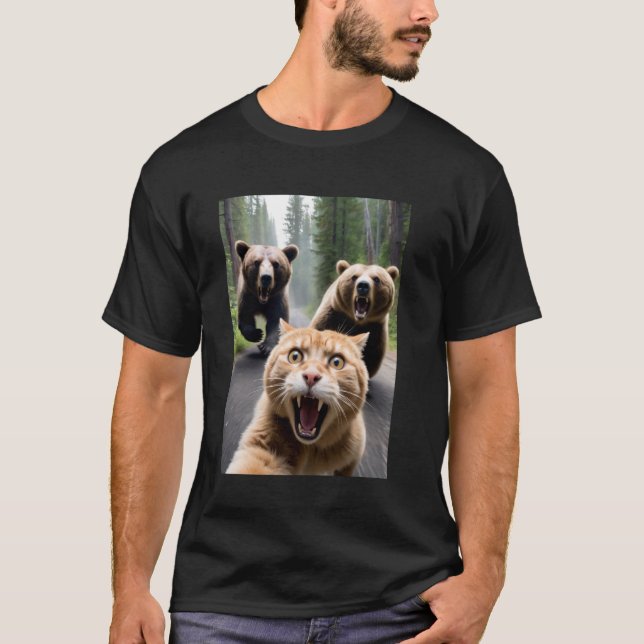 Lustiger Katzenbär-Angriffs-Selfie T-Shirt (Vorderseite)