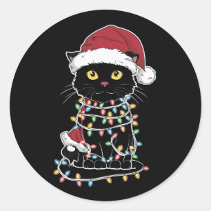 Lustiger Katzenliebhaber Weihnachtslichter Runder Aufkleber