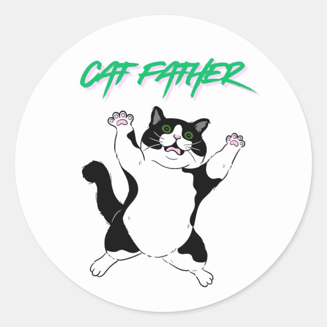 Lustiger Katzenvater Runder Aufkleber (Vorderseite)