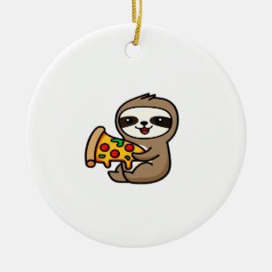 Lustiger Kawaii Chibi Faultier mit Pizza � Süße Ca Keramik Ornament
