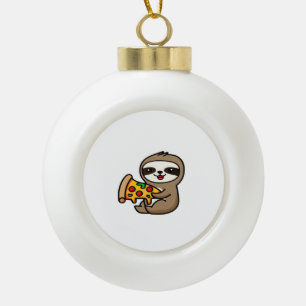 Lustiger Kawaii Chibi Faultier mit Pizza � Süße Ze Keramik Kugel-Ornament