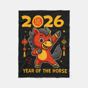 Lustiger Kawaii Mond- 2026 Jahr des Pferdes chines Fleecedecke