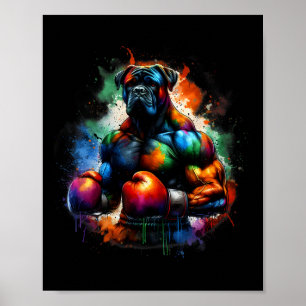 Lustiger Kickboxer- oder Boxerhund Farbspritzer  Poster