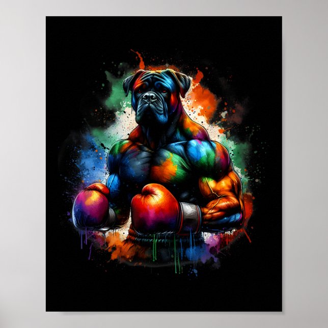Lustiger Kickboxer- oder Boxerhund Farbspritzer  Poster (Vorne)