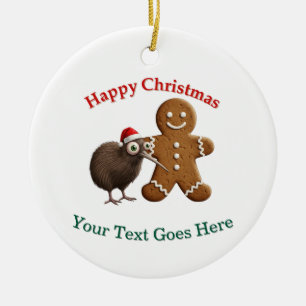 Lustiger Kiwi-Vogel in Santa-Mütze und Lebkuchenma Keramik Ornament