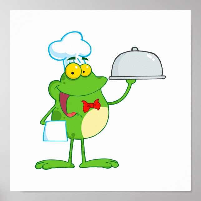 lustiger Koch-Kellner Froschfrosch serviert Essen Poster (Vorne)