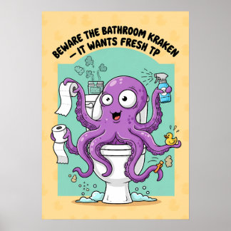 Lustiger Kraken-Badezimmerposter Poster