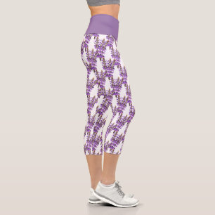 Lustiger Kräuterdruck Lavendelblüten auf Weiß Capri Leggings