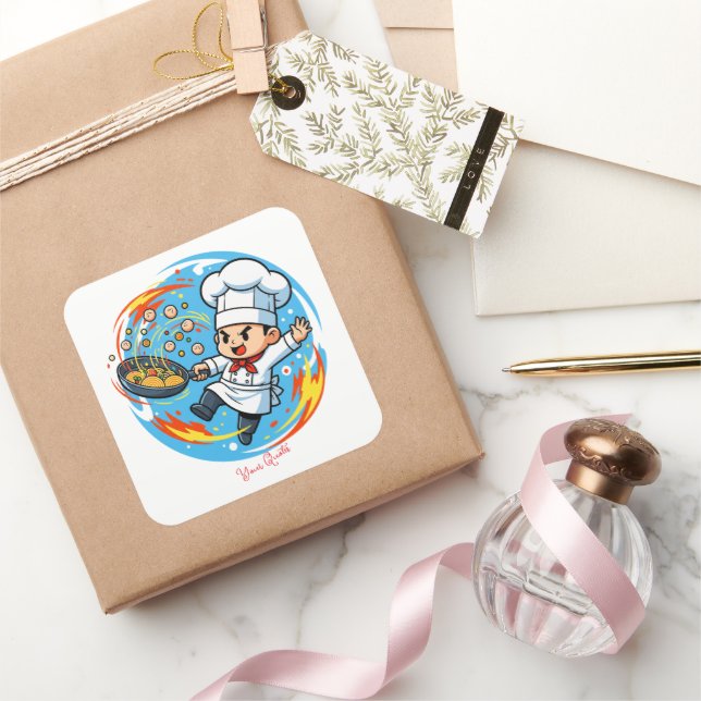 Lustiger Küchenchef-Maskottchen Quadratischer Aufkleber (Schenken)