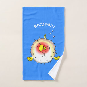 Lustiger Kugelfisch Igelfisch Cartoon Badhandtuch Set