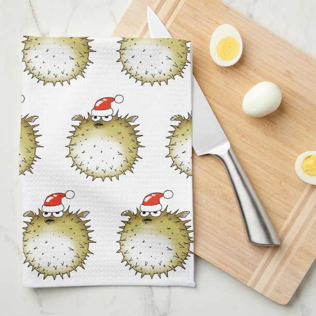 Lustiger Kugelfisch Weihnachten Geschirrtuch (Viertel Falte)