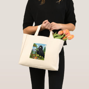 Lustiger Künstler Krähe malt Landschaftskunst Mini Stoffbeutel