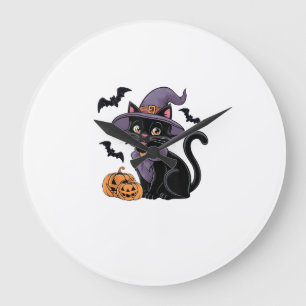 Lustiger Kürbis-Fledermaus-Hexen-Kostüm schwarze K Große Wanduhr