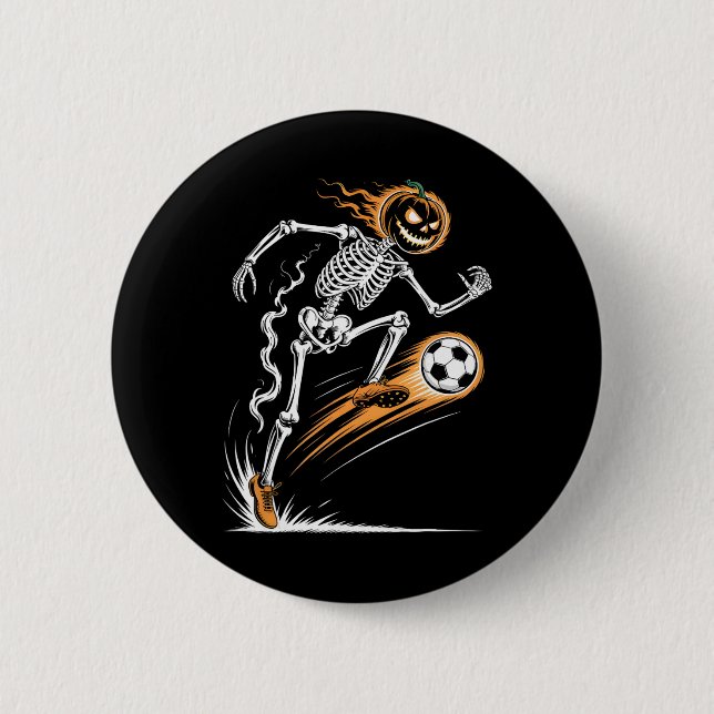 Lustiger Kürbis-Fußball-Halloween-Fußball-Kostüm f Button (Vorderseite)