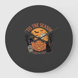 Lustiger Kürbis Halloween Wortspiel Design2 (2)_1 Große Wanduhr