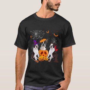 Lustiger Kürbis Hexe Boston Terrier Hund Halloween T-Shirt