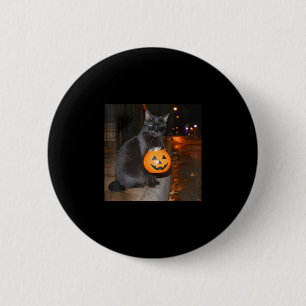 Lustiger Kürbis-Katzen-Meme-Scherz oder Halloween- Button