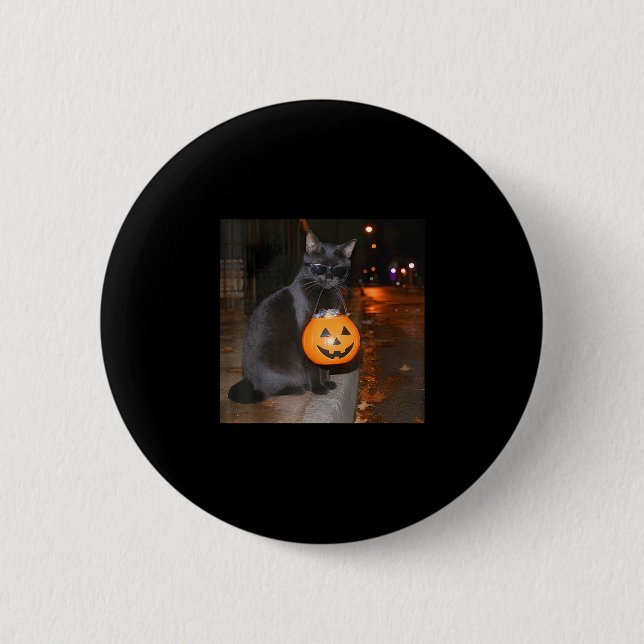 Lustiger Kürbis-Katzen-Meme-Scherz oder Halloween- Button (Vorderseite)