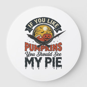 Lustiger Kürbiskuchen Halloween Vintage-Shirt-Desi Große Wanduhr