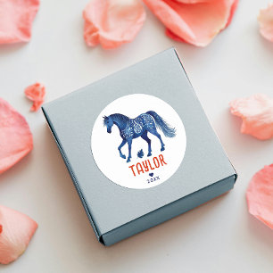 Lustiger ländlicher blauer roter Pferd Pony Wester Runder Aufkleber