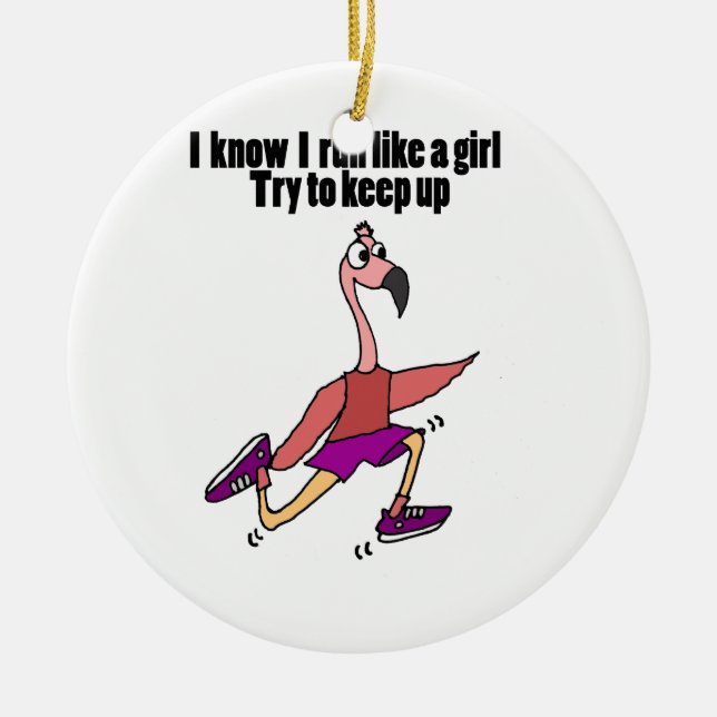 Lustiger laufender Flamingo Keramik Ornament (Vorne)