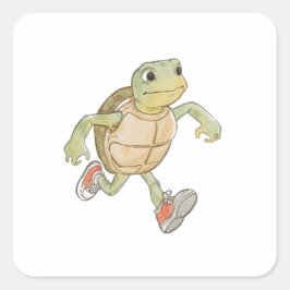 Lustiger Laufender Schildkröten-Aufkleber, Cartoon Quadratischer Aufkleber
