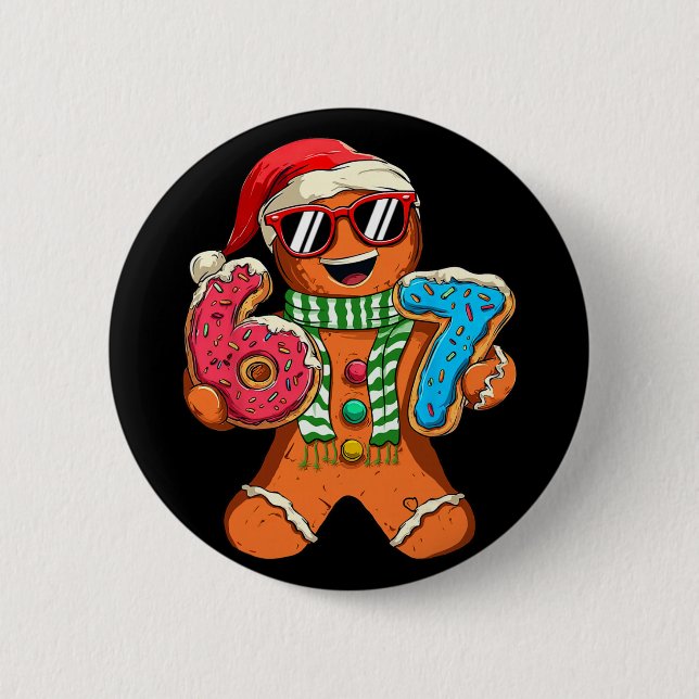 Lustiger Lebkuchen Sechs Sieben 67 Meme Eis Weihna Button (Vorderseite)