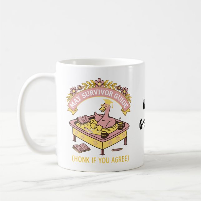 Lustiger Lehrer Mai Überlebensführer Retro-Gans Kaffeetasse (Links)
