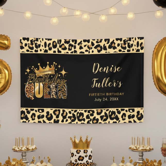 Lustiger Leopard Geburtstag Königin Fünfzig Geburt Banner (Von Creator hochgeladen)