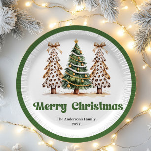 Lustiger Leopard-Weihnachtsbaum personalisiertes P Pappteller