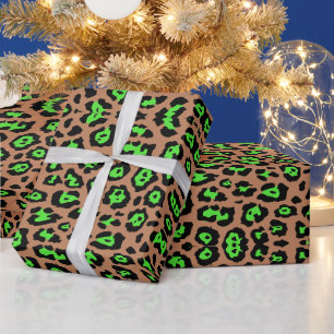 Lustiger Leopardendruck Neon-Grün Terrakotta-Ton b Geschenkpapier
