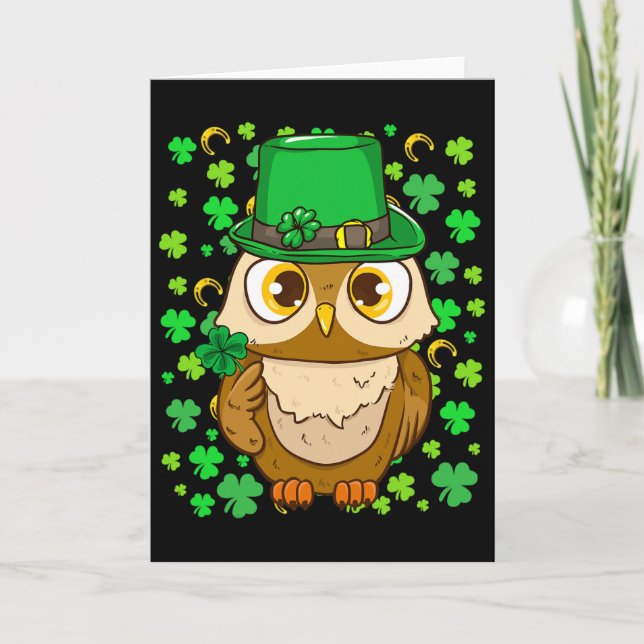 Lustiger Leprechaun Eule Shamrock St. Patrick's Da Karte (Vorderseite)