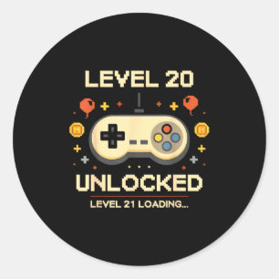 Lustiger Level 20 freigeschalteter Gamer 20. Gebur Runder Aufkleber