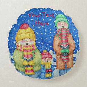 lustiger Liedsängerschneeszenen-Weihnachtsentwurf Rundes Kissen
