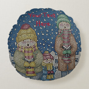 lustiger Liedsängerschneeszenen-Weihnachtsentwurf Rundes Kissen