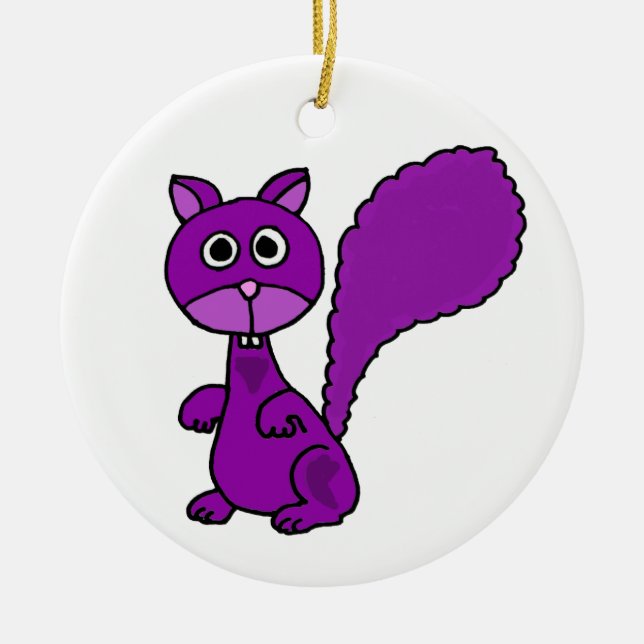 Lustiger lila Eichhörnchen-Cartoon Keramikornament (Vorne)