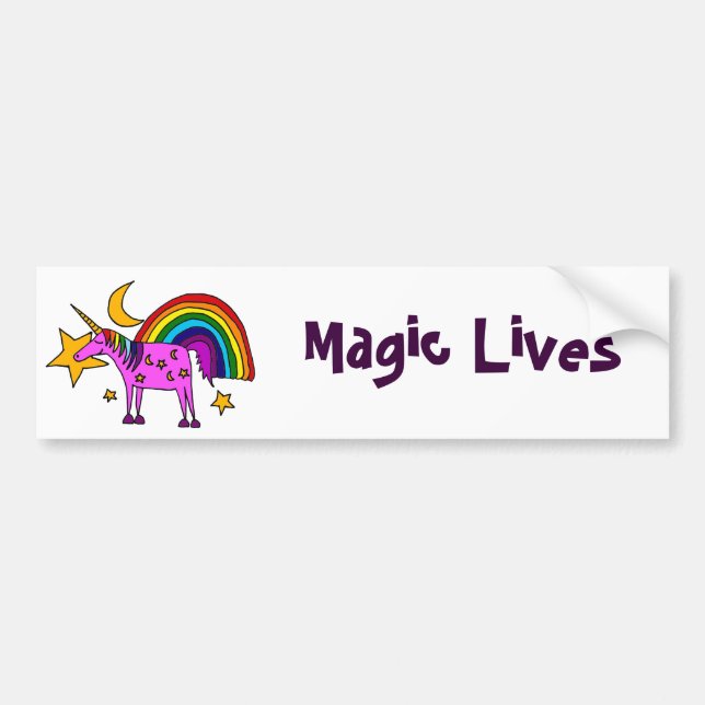 Lustiger lila Unicorn mit Regenbogen und Sternen Autoaufkleber (Vorne)