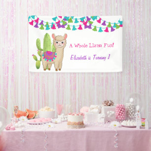 Lustiger Llama-Spaß Rosa Lila Kaktus Kindergeburts Banner