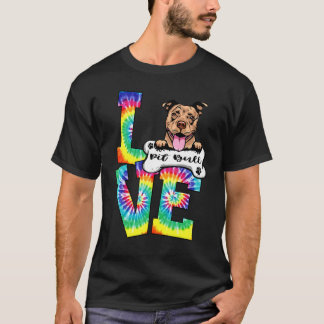 Lustiger Love Pit Bull Tie Dye Regenbogen Hund T-Shirt