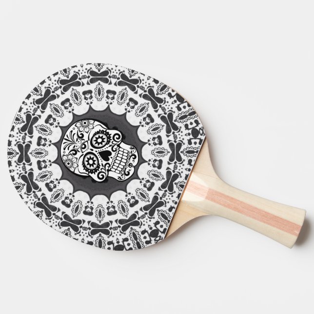 lustiger Mandala-Schädel Tischtennis Schläger (Seitenansicht)