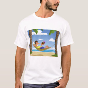 Lustiger Mann entspannt sich in der Strand-Hängema T-Shirt