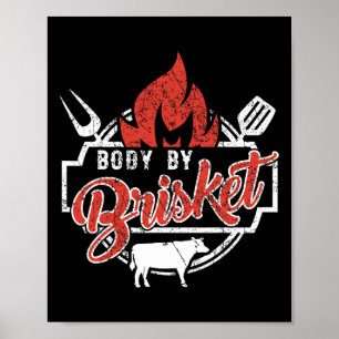 Lustiger Männer-BBQ-Körper durch Brisket-Grillen o Poster